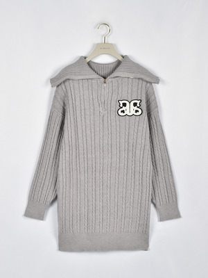 ジップ大襟ニットワンピース