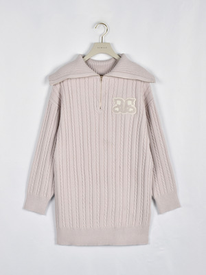 ジップ大襟ニットワンピース