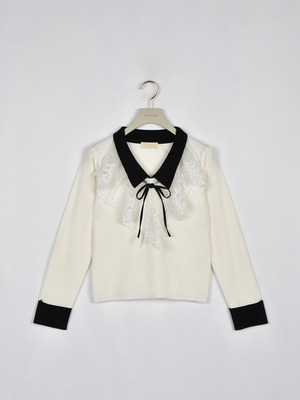 レースフリルカラーニット