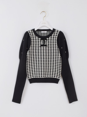 パフ袖ダブルリボンニット