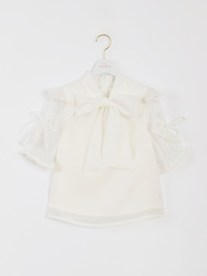 肩フリルリボンブラウス