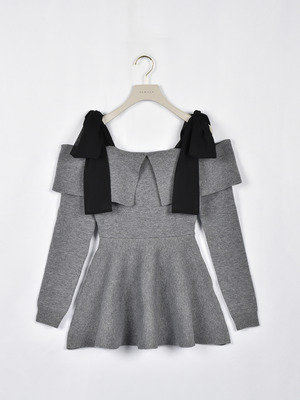 ショルダーリボンペプラムニット