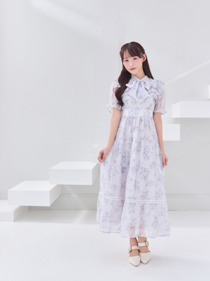 ラメフリルギャザー花柄ワンピース