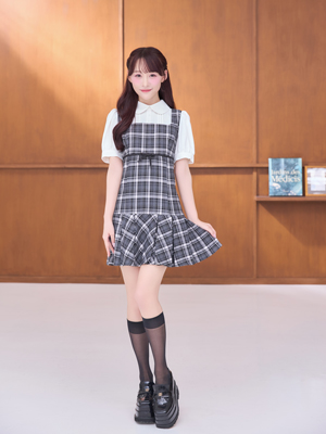 バストリボンチェックミニワンピース