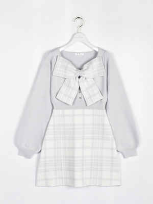 リボンチェックニットワンピース