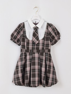 ネクタイ付きタックプリーツワンピース