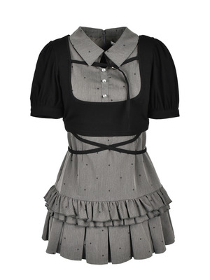 Cross Ribbon Hem Pleats Onepiece