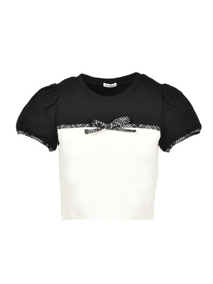 Bicolor Ribbon Dropped T Shirt